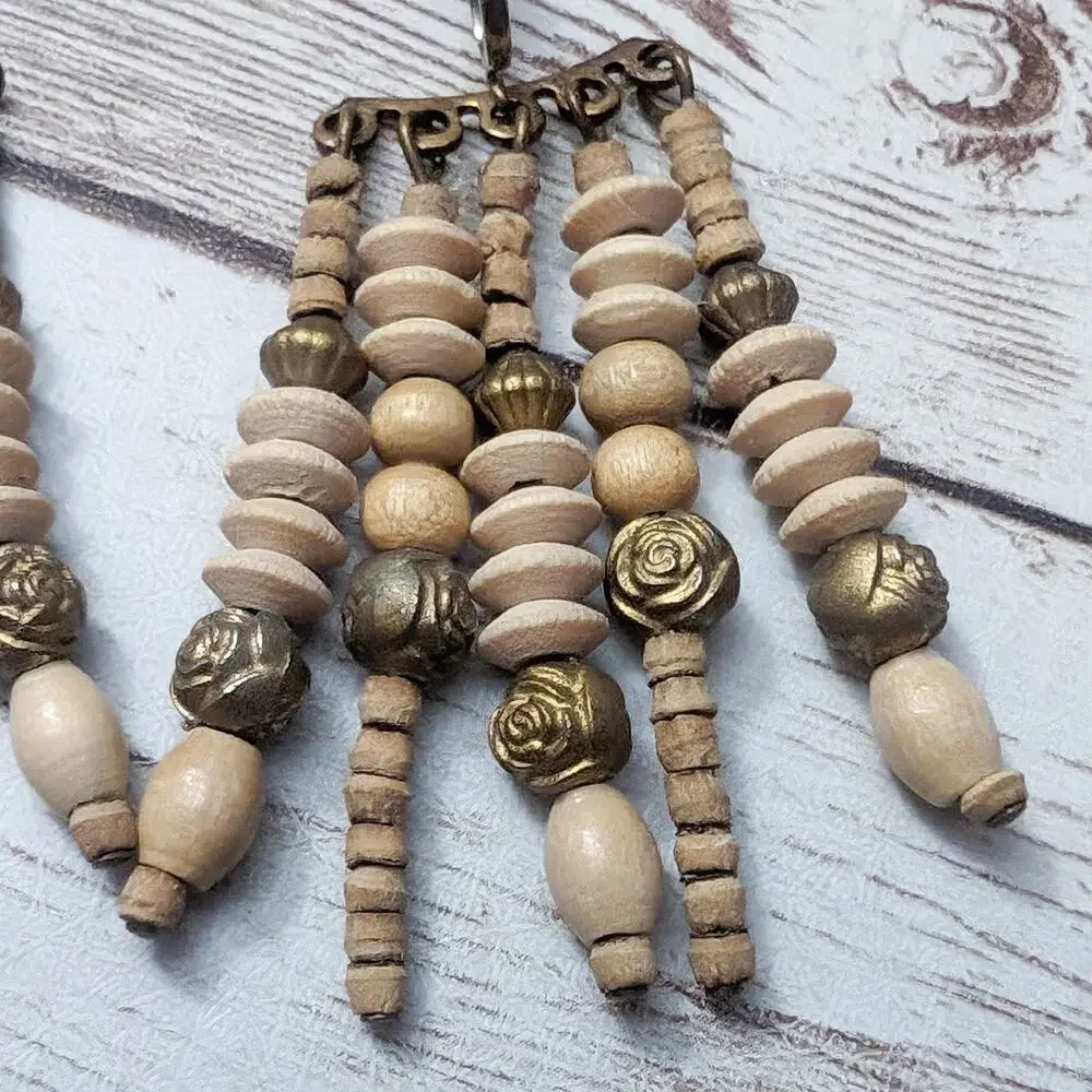 Vintage Screw Back Earrings Multi Stand Tan Dangle Long Statement